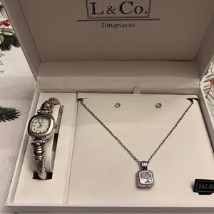 L& Co. Watch Necklace and Earring Set New in Box